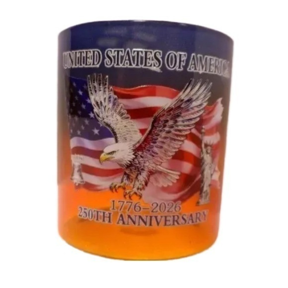 1776-2026 USA 250th Anniversary Eagle Flag Patriotic Lowball Whiskey Glass